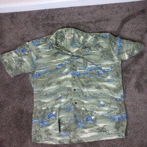 Vintage J Crew Shirt Men's Size Large Green Hawaiian Palm Trees